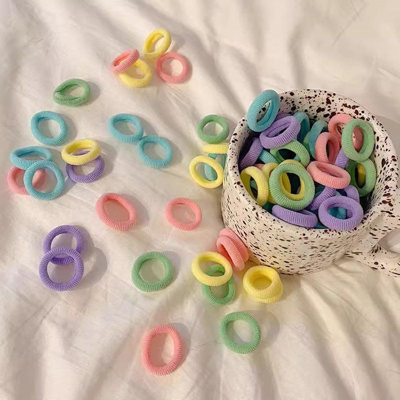 100PCS Colorful Elastic Hair Ties for Girl Ponytails High Stretch Hair Bands Set - Spring
