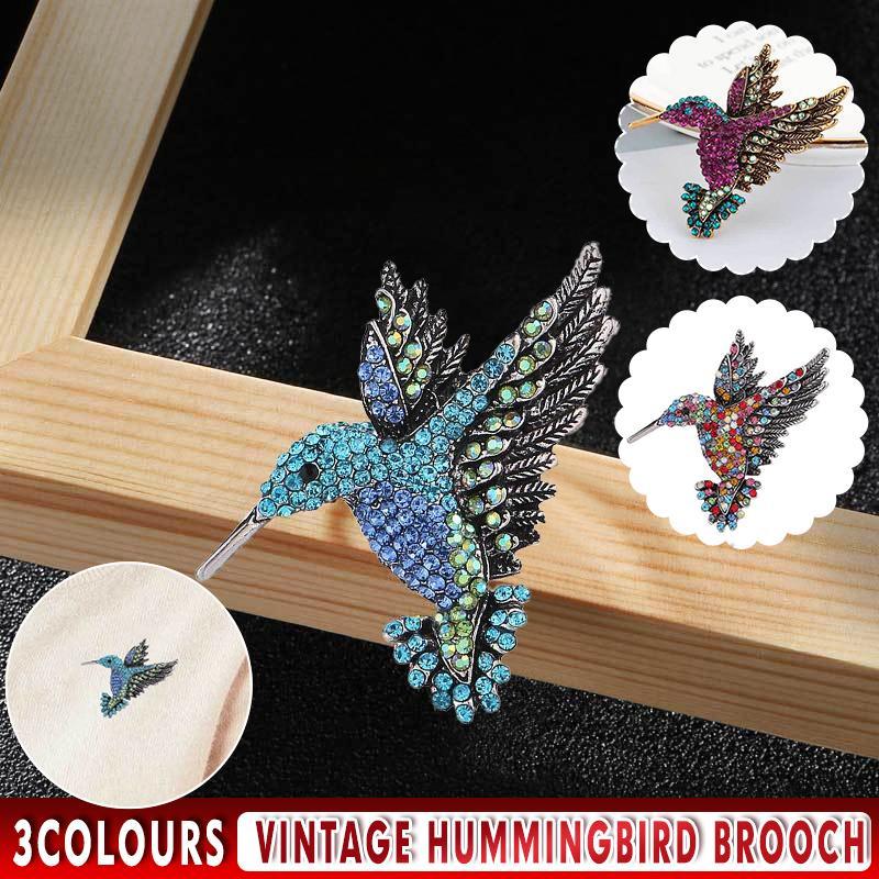 Fashion Hummingbird Brooch Pink Diamond Silver Brooch Gift Retro Style - Blue
