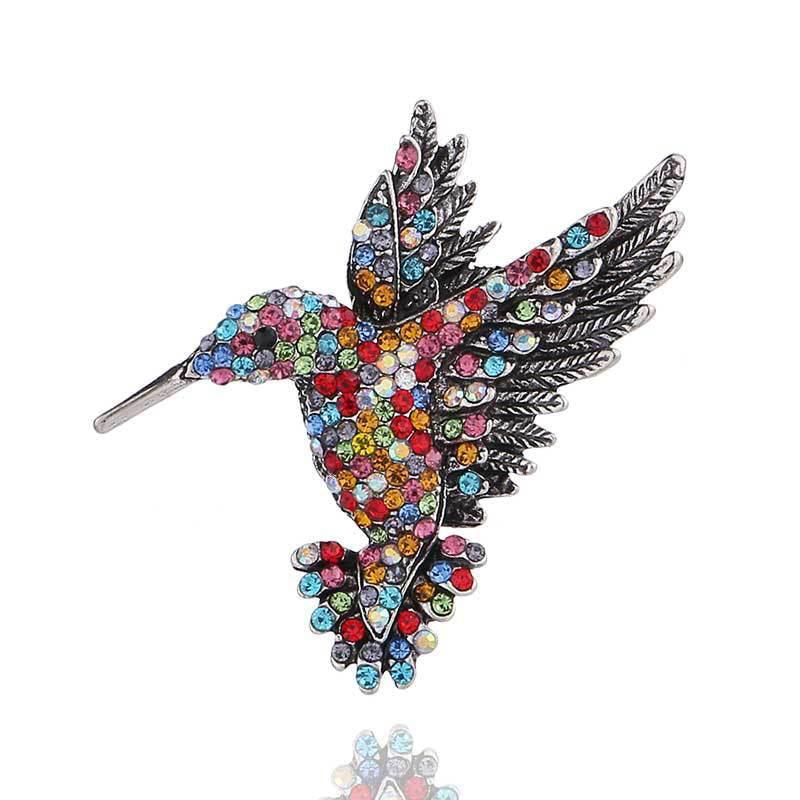 Fashion Hummingbird Brooch Pink Diamond Silver Brooch Gift Retro Style - Colourful