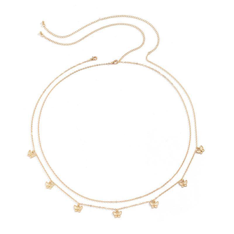 Waist Chain Tassel Butterfly Pendant Double Layer Ladies Body Chain - Gold