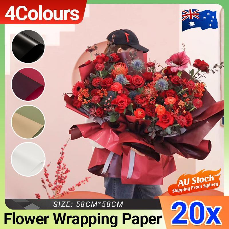 20PCS Plastic Waterproof Flower Gift Wrapping Paper Florist Bouquet Packaging - White+White