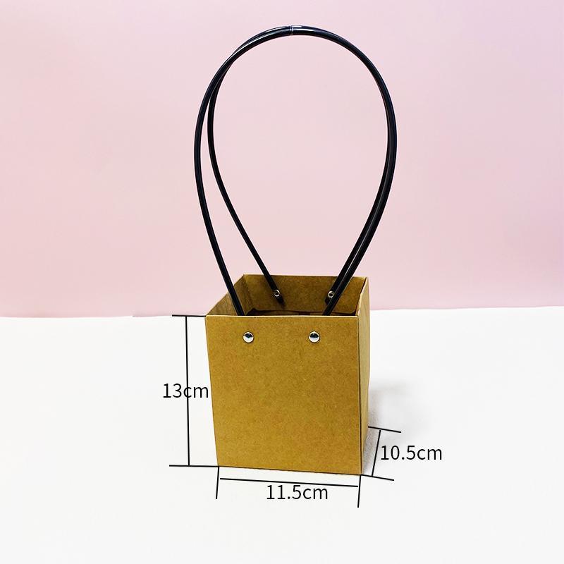 25x Kraft Paper Bag Flowers Waterproof Bouquet Basket Gift Box With Handle - 25PCS-Sq Small