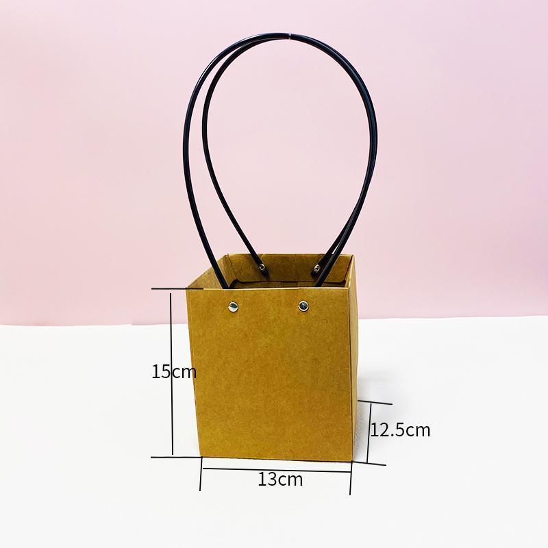 25x Kraft Paper Bag Flowers Waterproof Bouquet Basket Gift Box With Handle - 25PCS-Sq Big