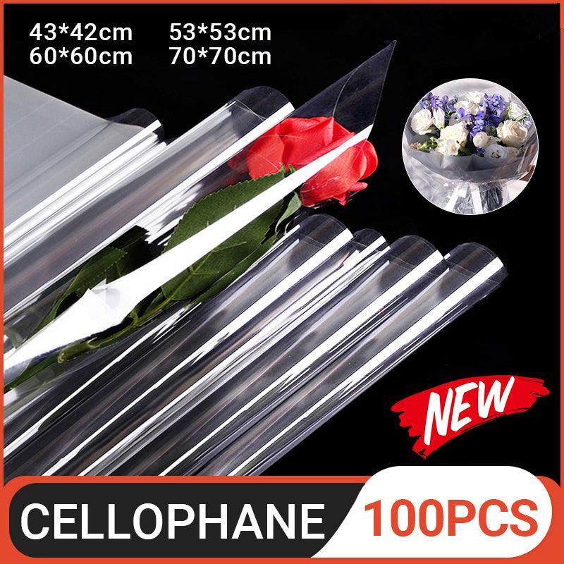 100X Clear Cellophane Wrap Rolls - 4 Sizes for Gifts &amp; Bouquets - 100PCS-53*53CM