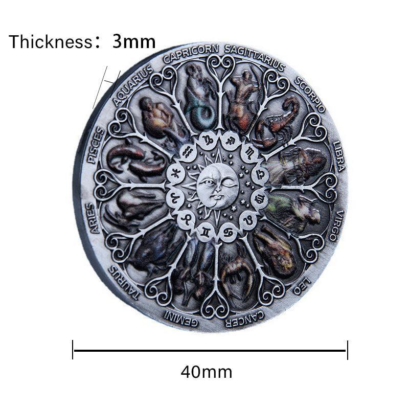 Twelve Constellations Coin Sun and Moon Challenge Medal Double-sided Embossed
