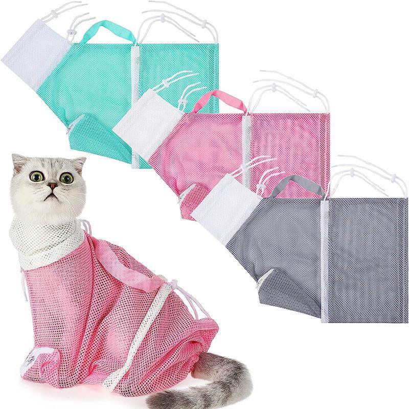 Cat Supplies Washing Bags for Pet Bathing Nail Trimm Mesh Cat Grooming Bath Bag - Grey