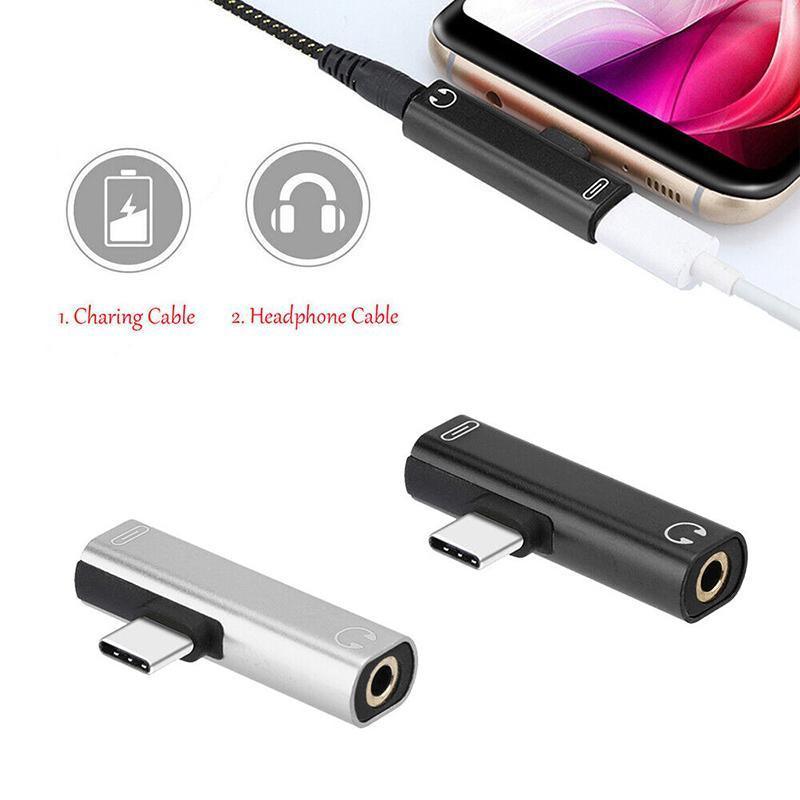 Up to 2 Type C to 3.5mm Audio Headphone Connector Earphone Adapter Aux Jack - Silver
