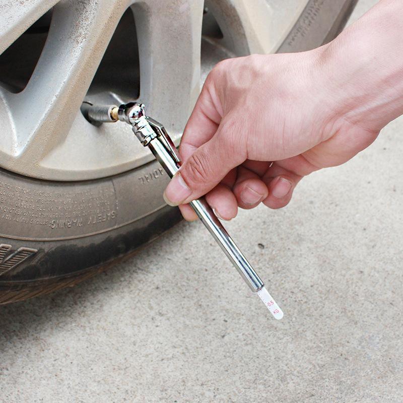 14cm Stainless Steel Pencil Tyre Pressure Gauge 5-50 PSI Manual Tester