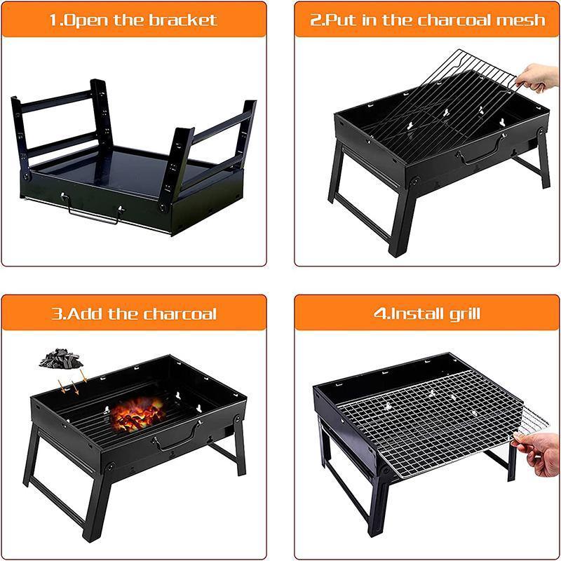Portable Foldable Charcoal BBQ Grill for Outdoor Camping Picnic and Hibachi Cooking