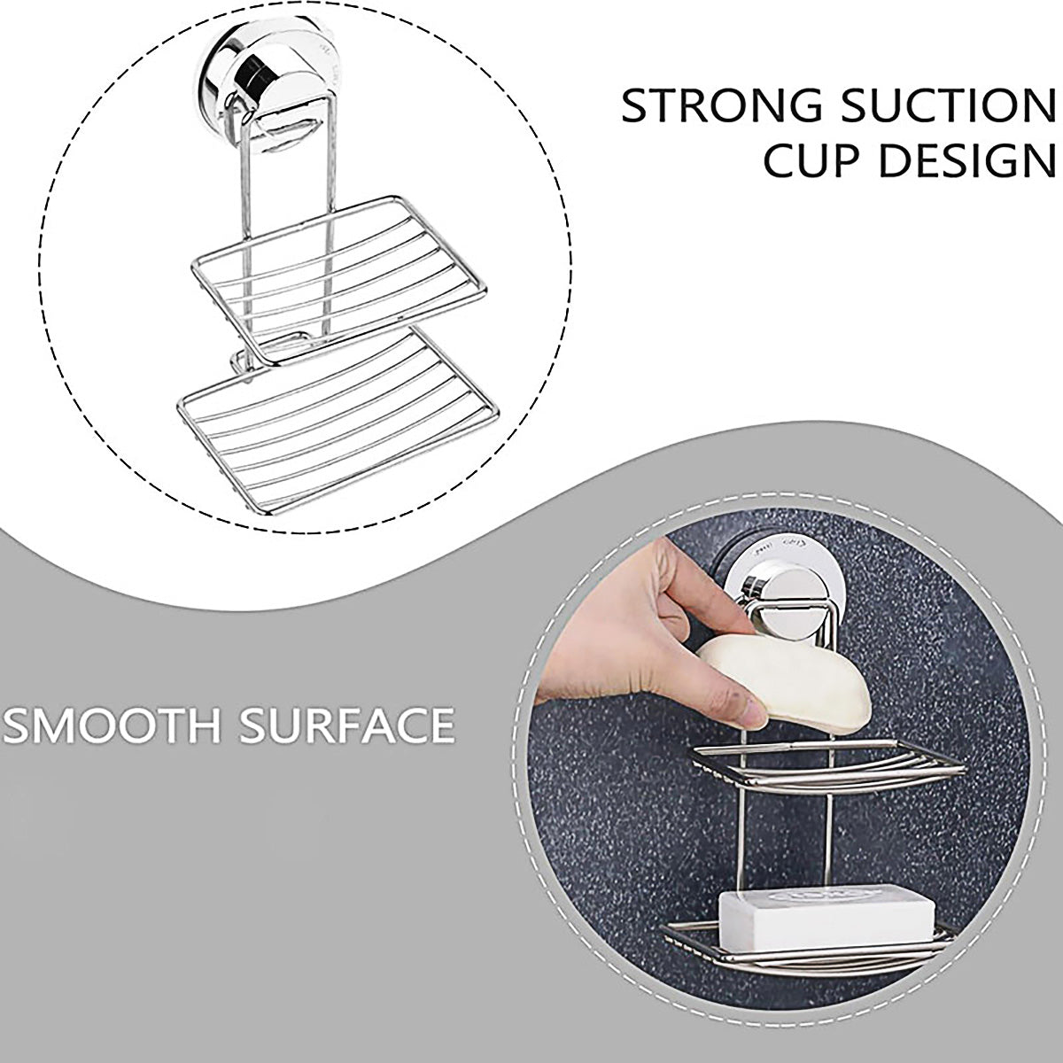 Shower Bar Holder Suction Basket Wall Mounted Stainless Steel Bathroom Soap Dish - Double Layer