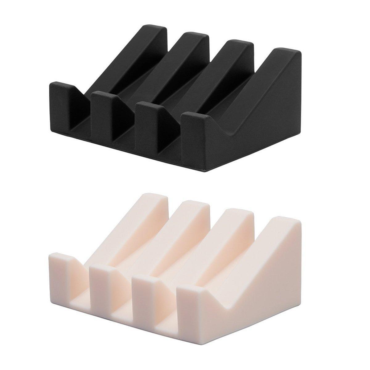 2PCS Silicone Soap Dish Holder Set Non-Slip Draining Soap Box Washable Pad Tray - White