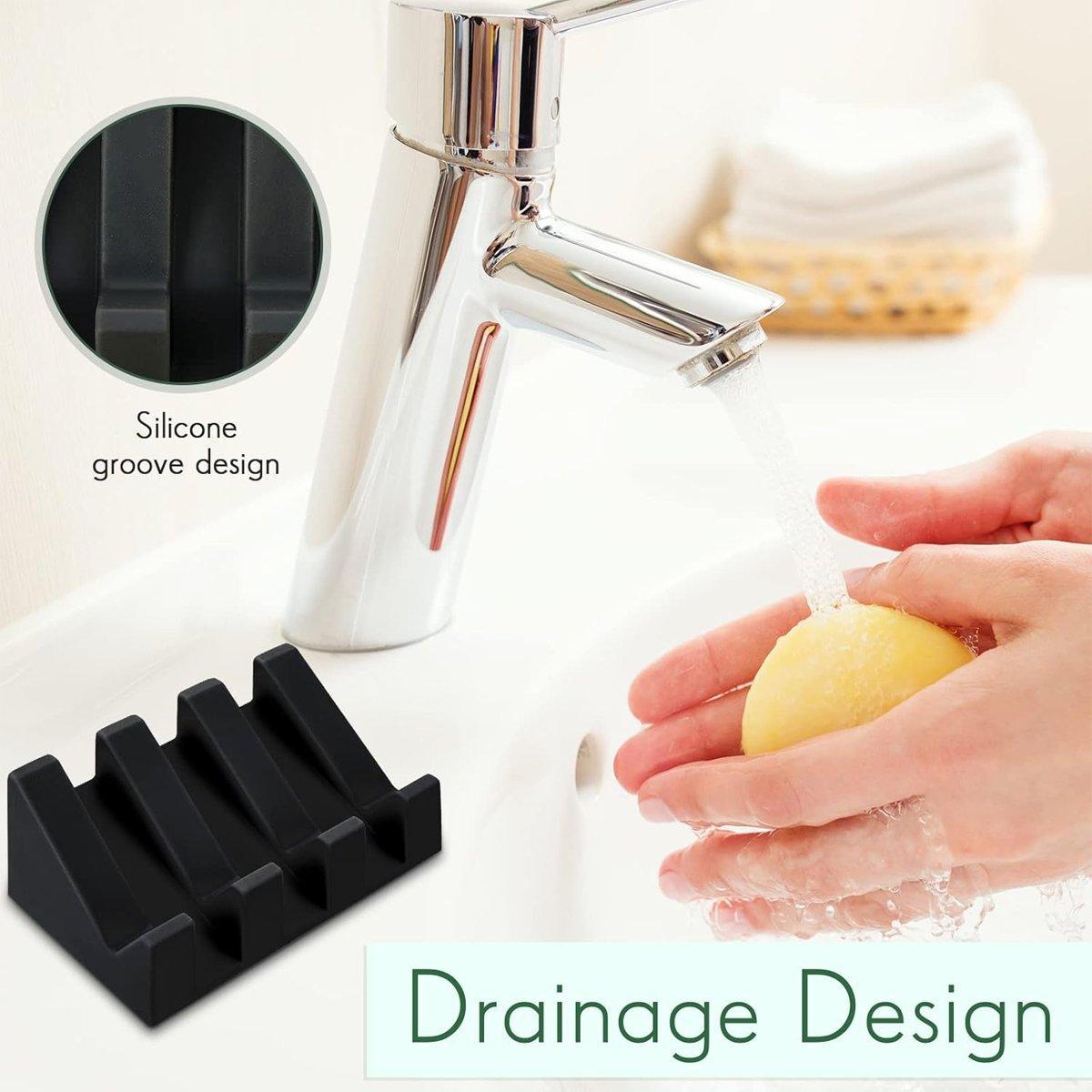2PCS Silicone Soap Dish Holder Set Non-Slip Draining Soap Box Washable Pad Tray - White