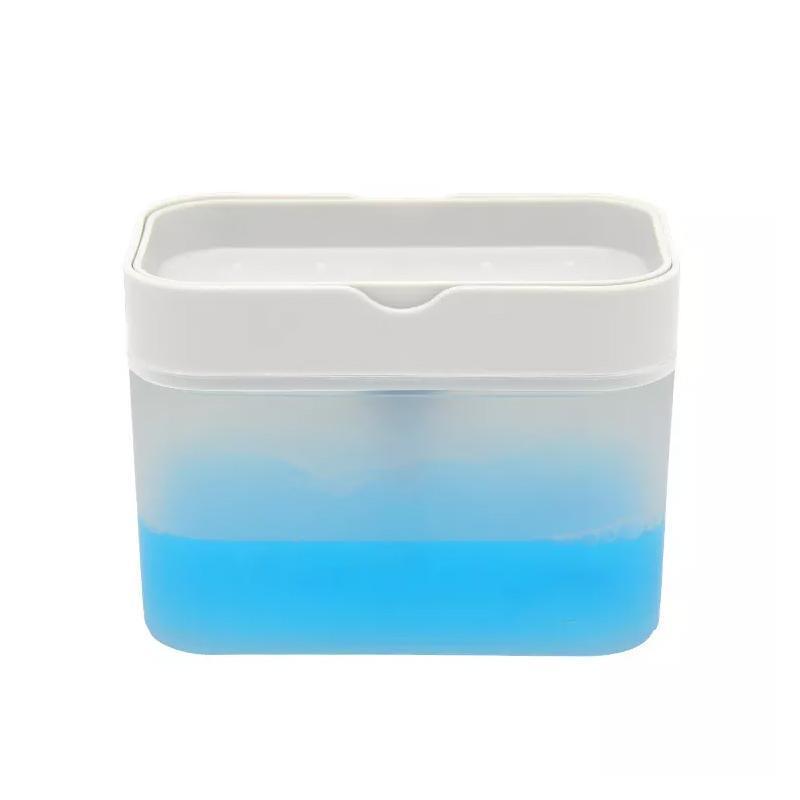 2 In 1 Soap Pump Dispenser Sponge Holder Dish Washing Liquid Container Kitchen - White