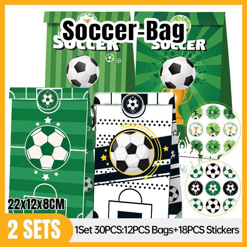 Fashion Football Sport Gift Bags Green Kraft Paper Sticker Set Party Favor Bags - 2sets-LB018