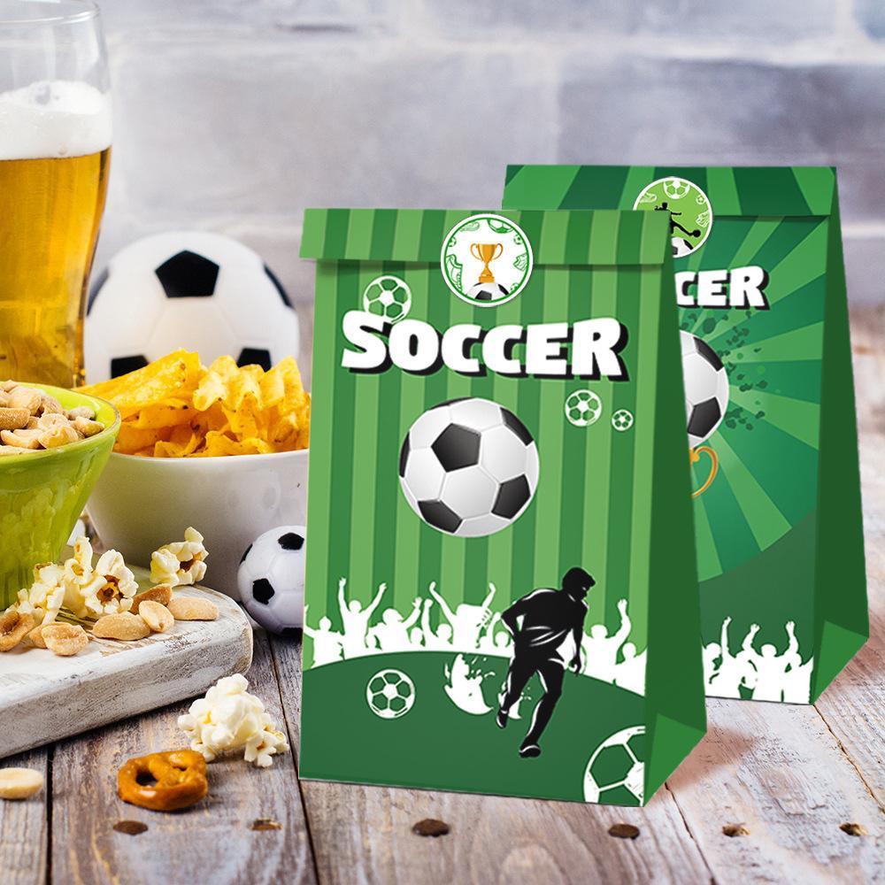 Fashion Football Sport Gift Bags Green Kraft Paper Sticker Set Party Favor Bags - 2sets-LB018