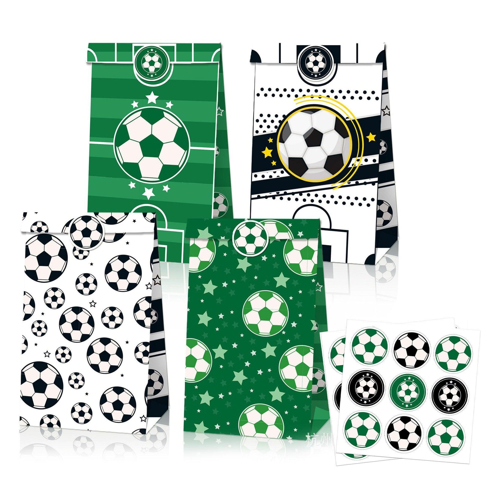 Fashion Football Sport Gift Bags Green Kraft Paper Sticker Set Party Favor Bags - 2sets-LB153