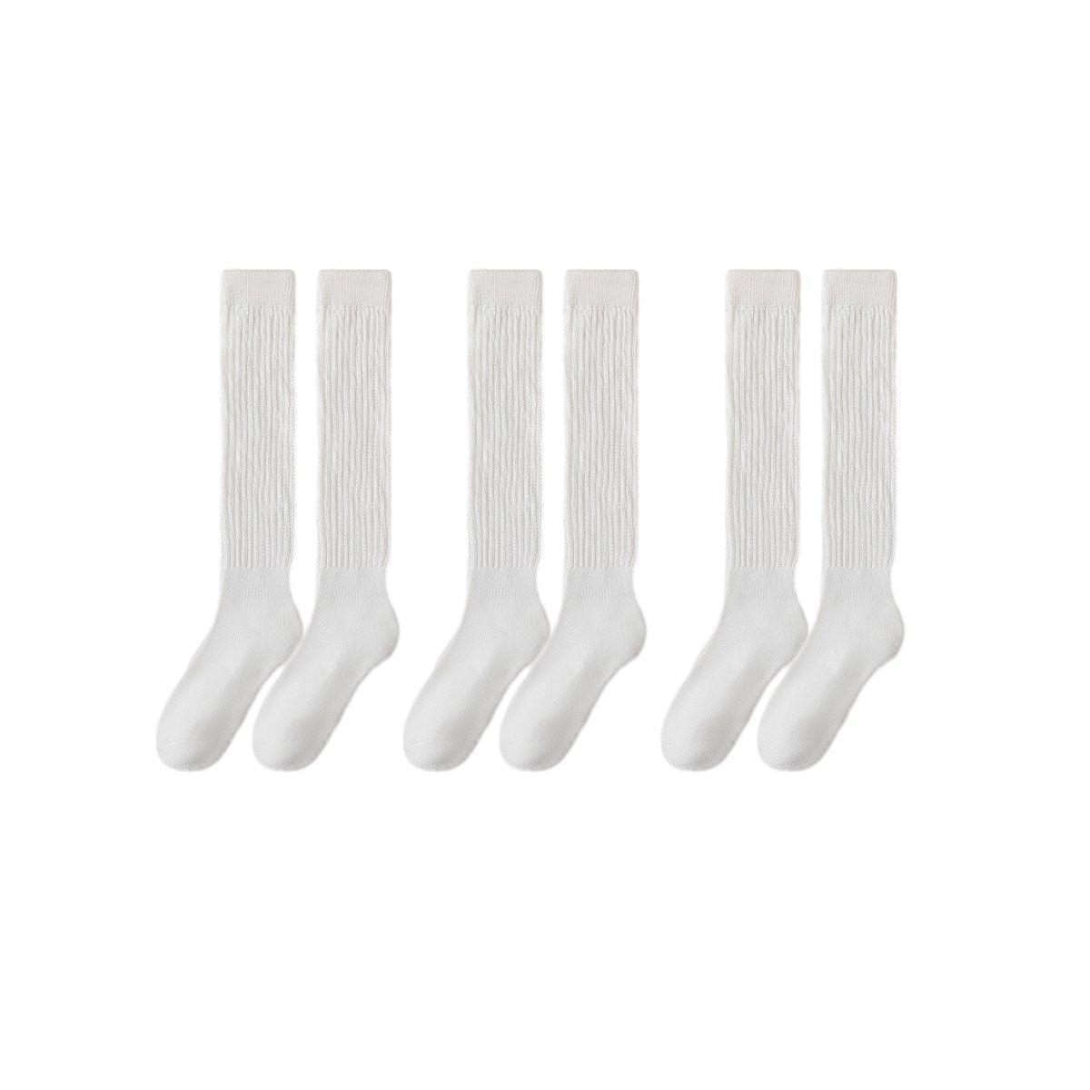 3Pairs Warm Calf Socks Stack Stockings Winter Fall Over Knee High Thick Socks Set - Milky White