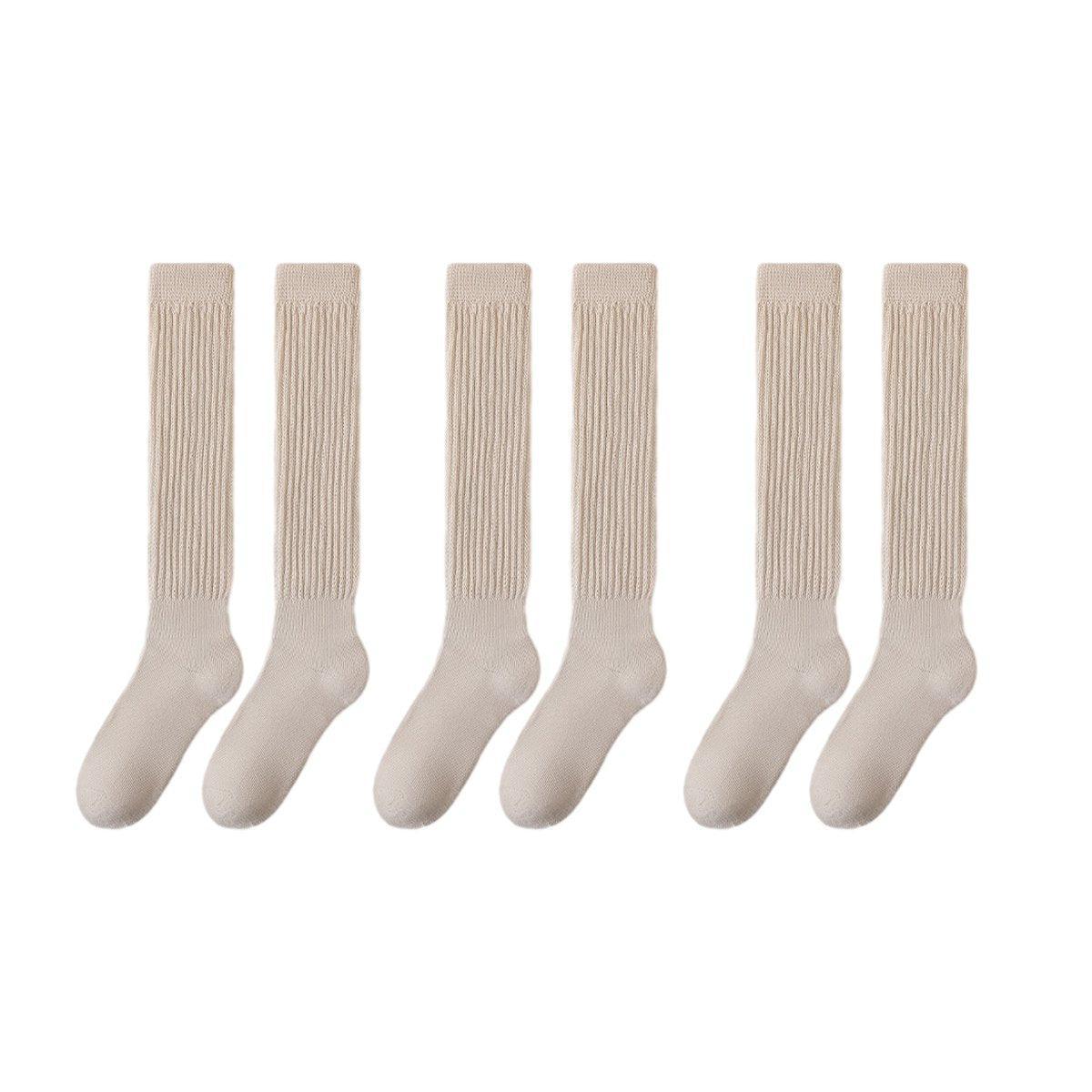 3Pairs Warm Calf Socks Stack Stockings Winter Fall Over Knee High Thick Socks Set - Milky White