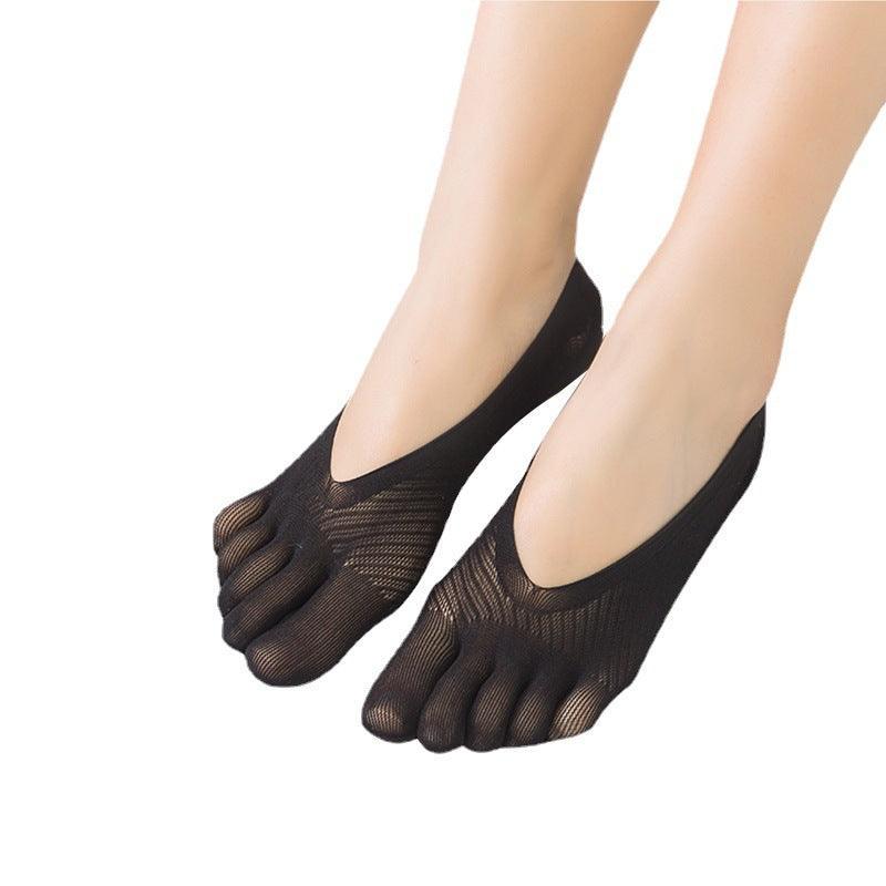 Five Finger Toe Socks Women Invisible Ankle Cut No Show Liner Low Cut Packs - Black 6 Pairs