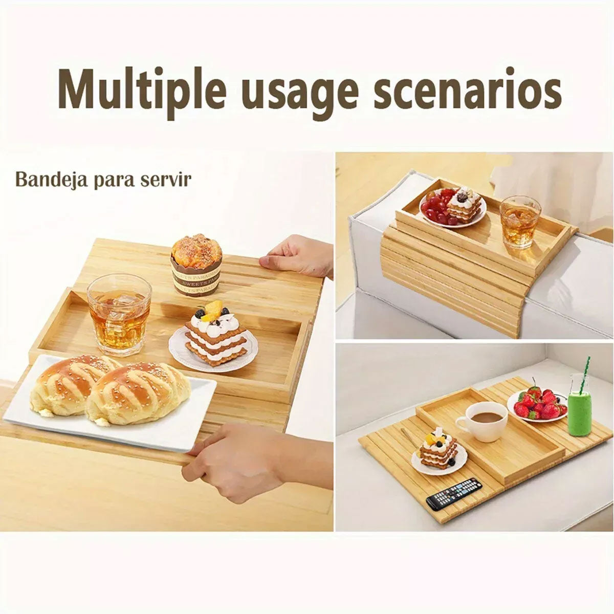 Sofa Armrest Foldable Tray Organizer Dinner Plate Storage Tray Multi-purpose