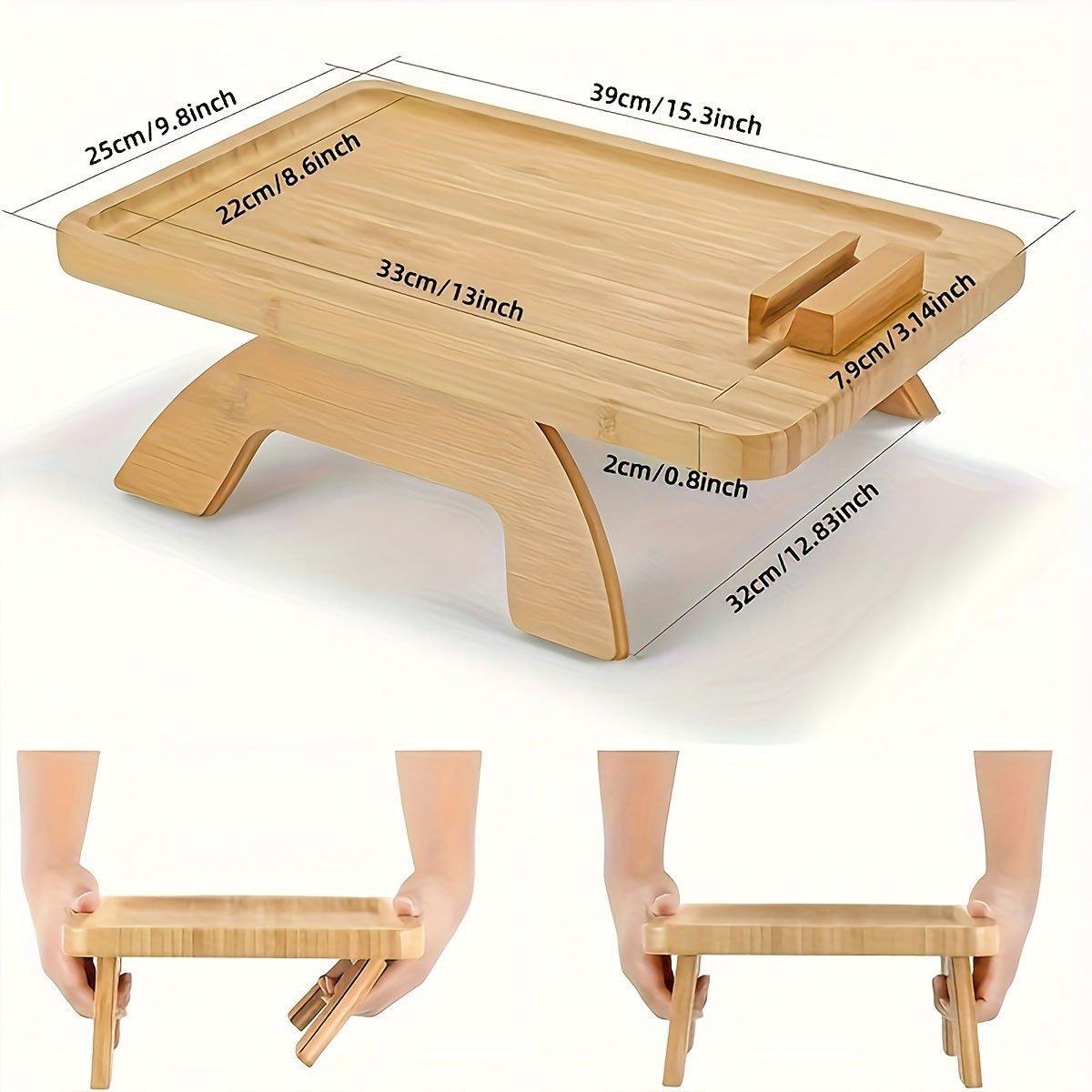 Wooden Lazy Sofa Tray Rotating With Mobile Phone Tablet Holder Plate Breakfast Snack Foldable