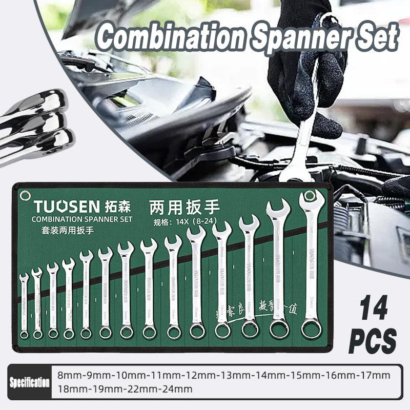 14 Piece Metric Combination Spanner Set with Roll Bag 8mm to 24mm Heavy Duty