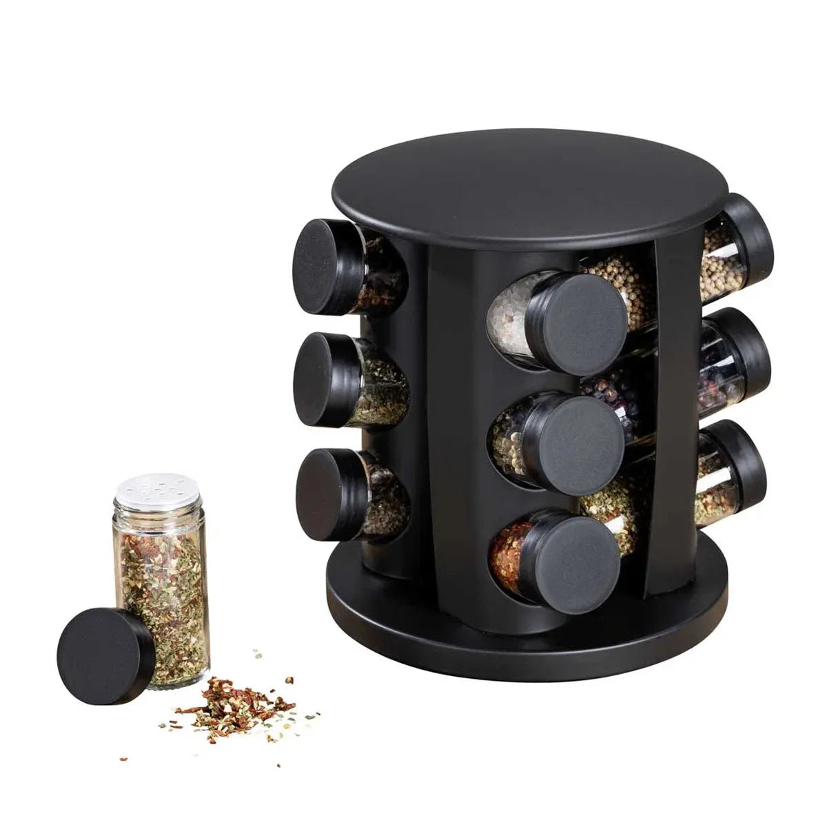 Stainless Steel 9-Hole Spice Jar Set with Round Rack Seasoning Container Durable