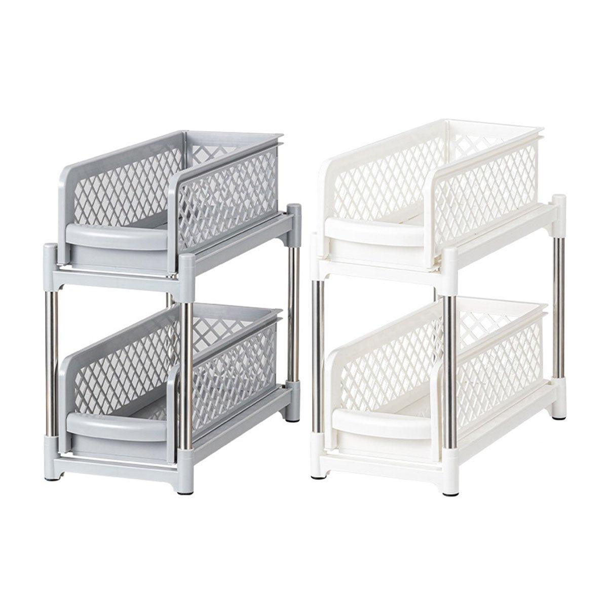 Bathroom Kitchen Sink Storage Rack Drawer Plastic Shelf Seasoning Holder - White