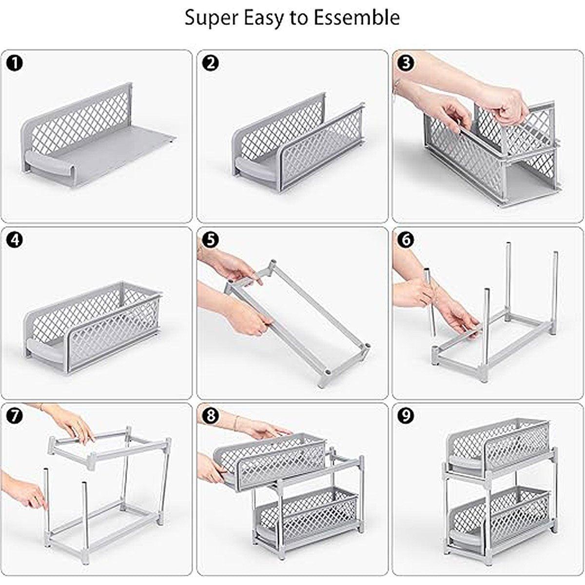 Bathroom Kitchen Sink Storage Rack Drawer Plastic Shelf Seasoning Holder - White