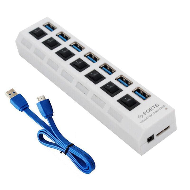 7 Port Usb 3.0 High Speed Extension Hub Splitter Extender For Pc Laptop Macbook - White
