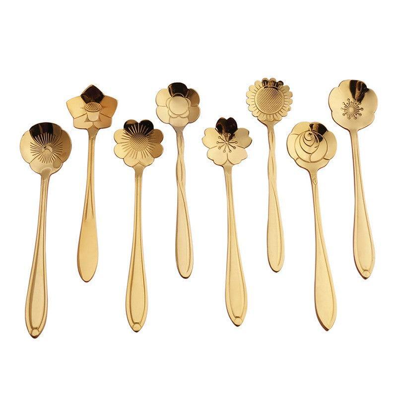 8X Spoon Long Handle Dessert Tea Coffee Mixing Spoon Stainless Steel Teaspoon - Gold