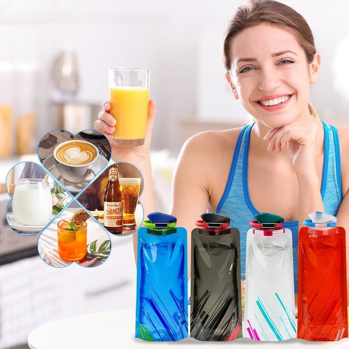 4PCS Portable 700ML Folding Water Storage Bag PE for Riding Sports Hiking Kettle