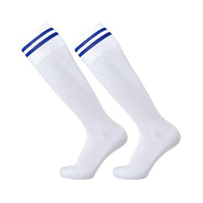 Mens Womens Sports Breathable Tube Long High Socks Knee Warm Casual Footy Soccer - White+Red