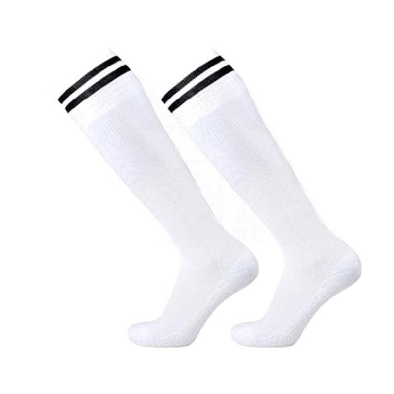 Mens Womens Sports Breathable Tube Long High Socks Knee Warm Casual Footy Soccer - White+Red