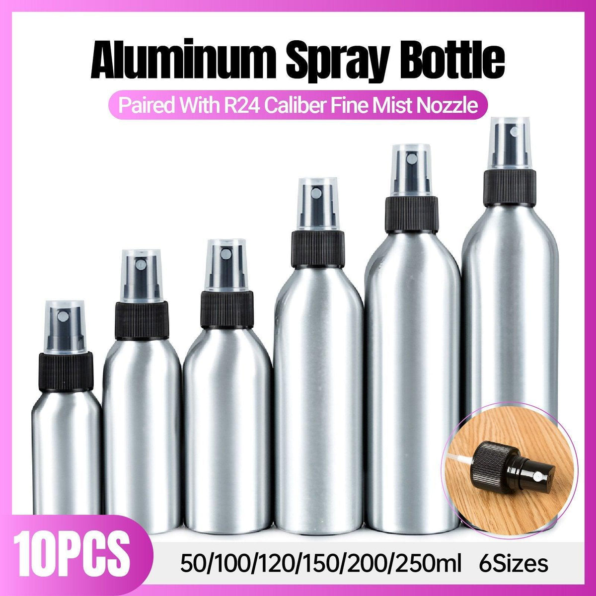 10pcs Travel Size Refillable Aluminum Spray Bottles Toner Cleaning Solution Mist - 10pcs-120ml