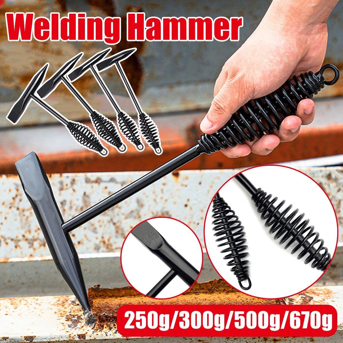 Welding Chipping Hammer Spring Handle Hold Heart Cleaning Harden DIY Metal Black - 670g