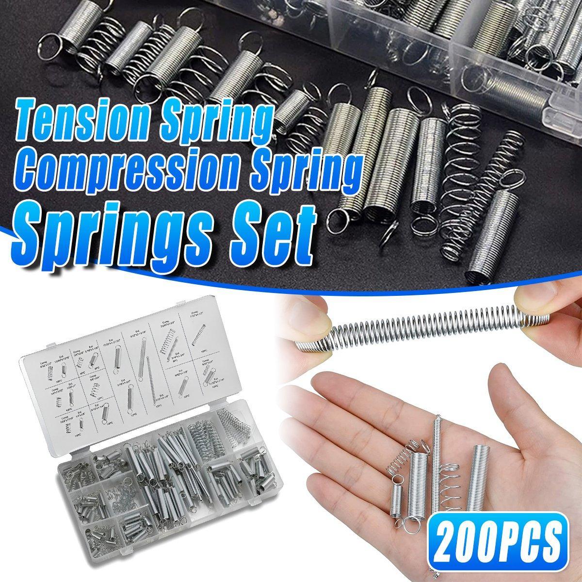 200PCS Tension Compression Springs Assortment DIY Projects Repair Tools