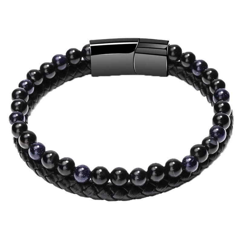 Tiger Eye Natural Stone Beaded Bracelet Women Men Elasticity Bangle hand Jewelry - Blue Stone