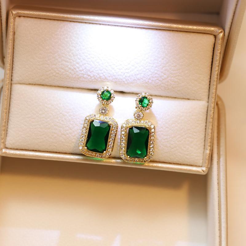 Vintage Paraiba Tourmaline Emerald Gemstone Earrings Ring Necklace Women Gift - Necklace