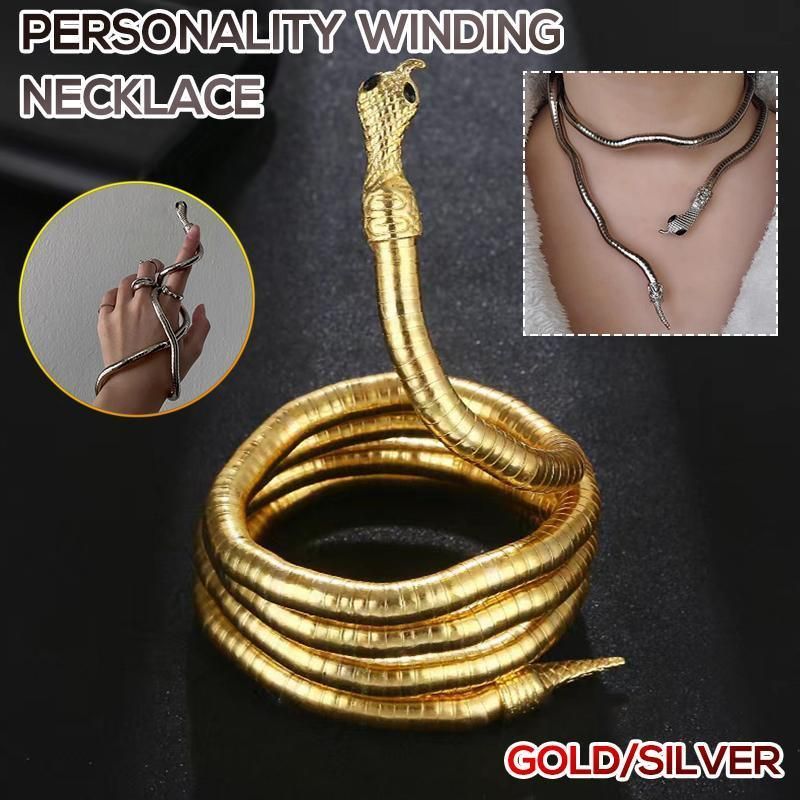 Adjustable Punk Snake Choker Necklace &amp; Flexible Wrap Bracelet Collar Setllar - Golden