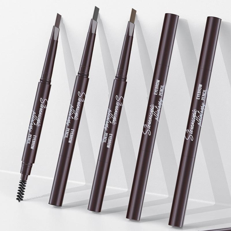 Eyebrow Pencil Dual-Ended Waterproof Retractable Slant Eye Makeup Cosmetic Tool - Black