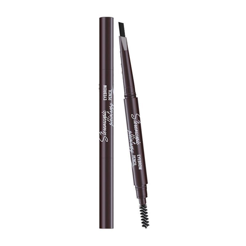 Eyebrow Pencil Dual-Ended Waterproof Retractable Slant Eye Makeup Cosmetic Tool - Black