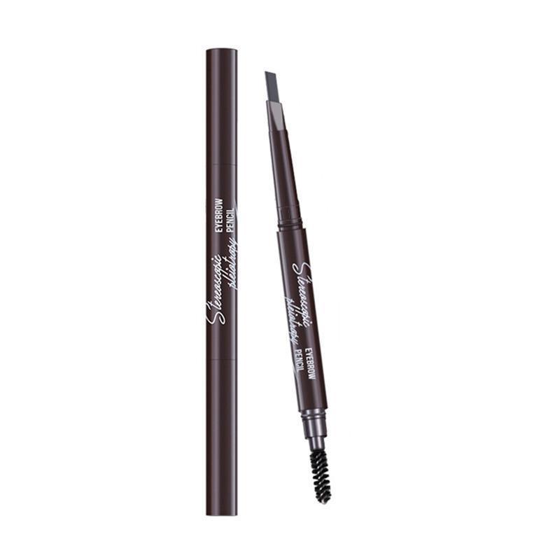 Eyebrow Pencil Dual-Ended Waterproof Retractable Slant Eye Makeup Cosmetic Tool - Grey