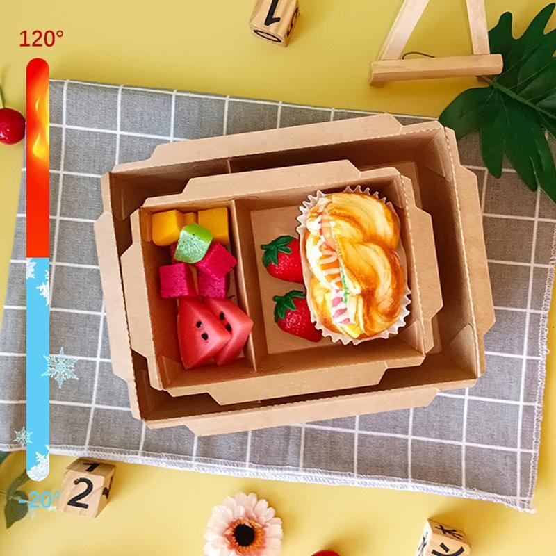 200 x Brown Bento Salad Pasta Rice Kraft Paper Lunch Box Takeaway Food Container - 900ml+PET lid