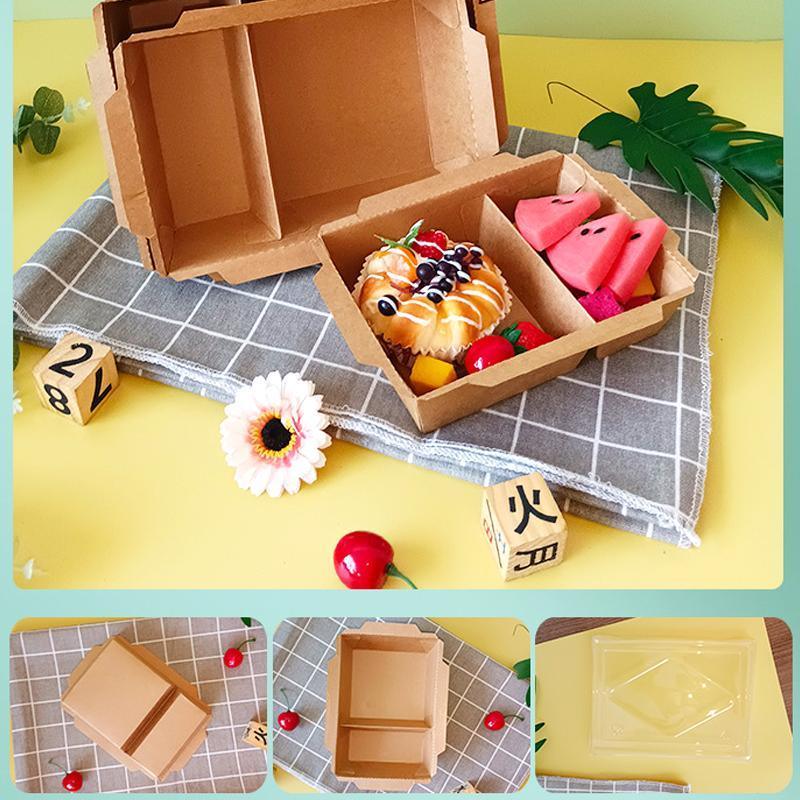 200 x Brown Bento Salad Pasta Rice Kraft Paper Lunch Box Takeaway Food Container - 1200ml+PET lid
