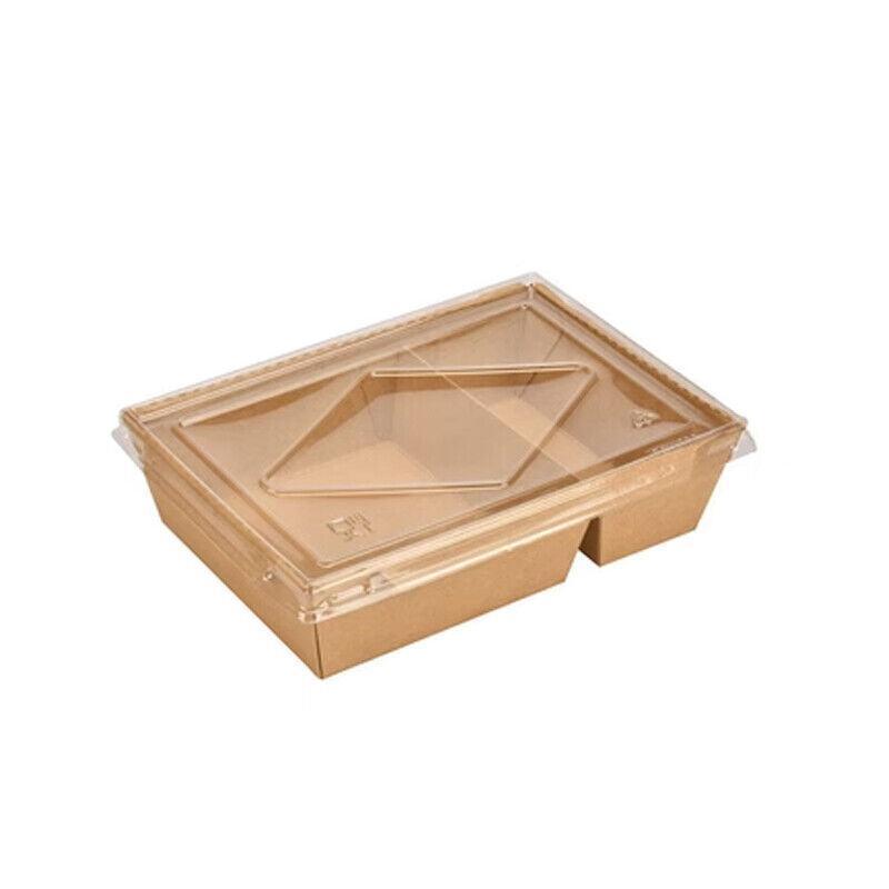200 x Brown Bento Salad Pasta Rice Kraft Paper Lunch Box Takeaway Food Container - 1200ml+PET lid