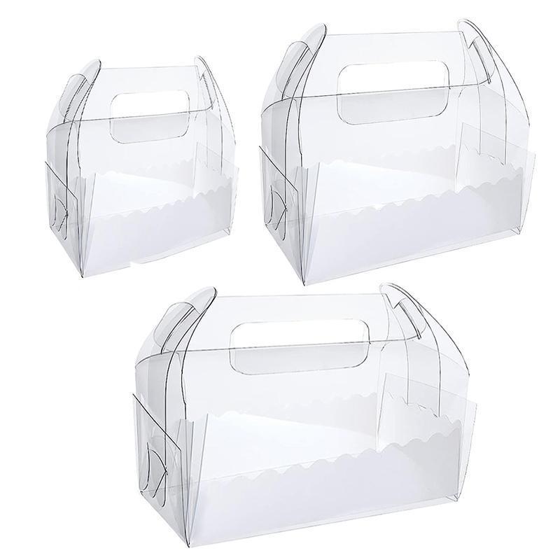 50PCS Portable Pastry Boxes Portable Cake Box Paper Cookie Boxes Sandwich Box - S-Transparent+White inner tray