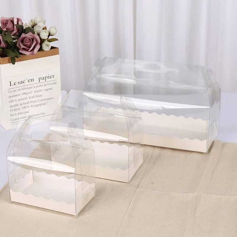 50PCS Portable Pastry Boxes Portable Cake Box Paper Cookie Boxes Sandwich Box - L-Transparent+White inner tray