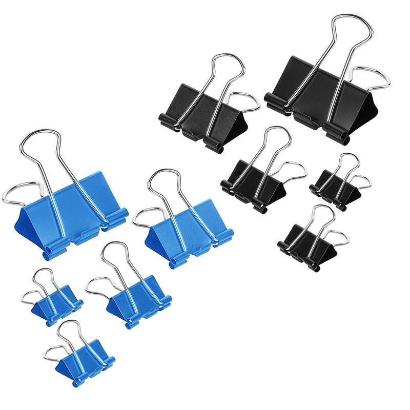 20PCS Black Bulldog Foldback Clips Document Paper Clamps Multiple Sizes - Blue 32mm