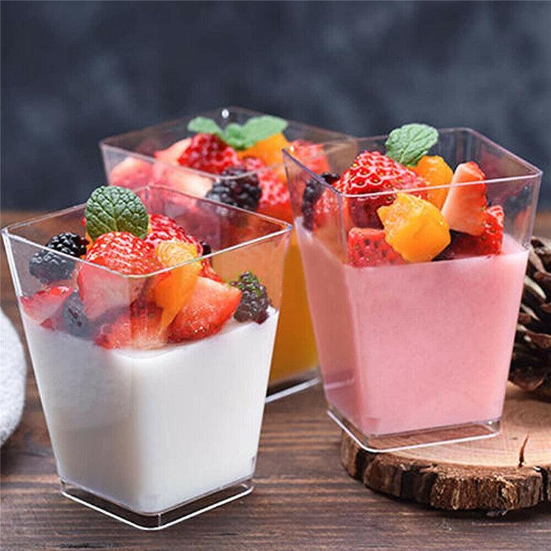 40-50 Pcs Mousse Cake Dessert Cups Clear Plastic Sample Drink Wine Jelly Tumbler - 40PCS-Square-70*42MM